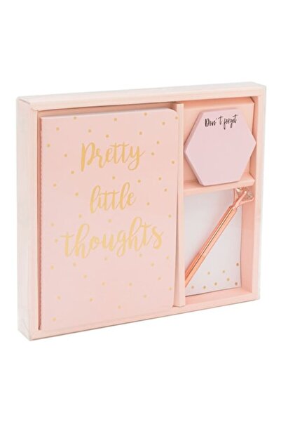 PST Set de birou, Agendă roz A5 și accesorii, pix cu diamant și post-it hexag...
