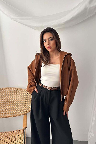 Clothes Fast سترة نسائية ذات أكمام طويلة وقلنسوة وسحاب أمامي ونسيج مسطح من Ca...