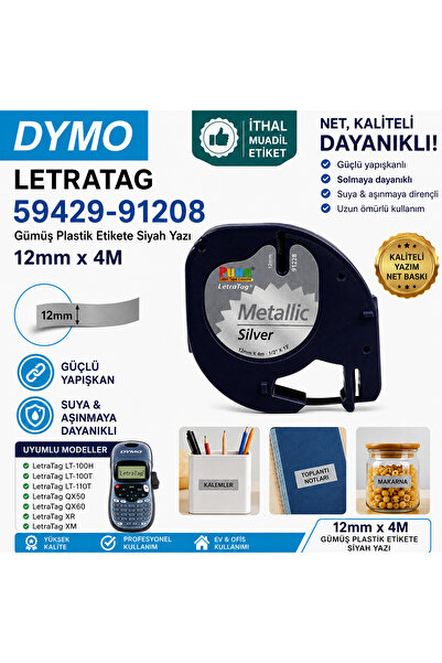 PUUN DYMO LetraTag QX60 91208 59429 S0721730 Muadil Etiket Kaseti 12mm x 4M G...