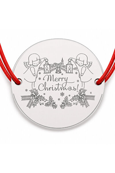 Simoshop Brățară argint 925 cu bănuț îngeri și mesaj Merry Christmas, șnur re...