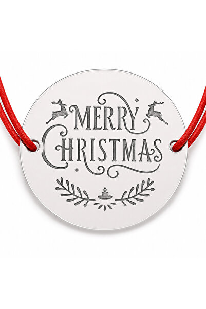 Simoshop Brățară argint 925 cu bănuț mesaj Merry Christmas cu reni, șnur regl...