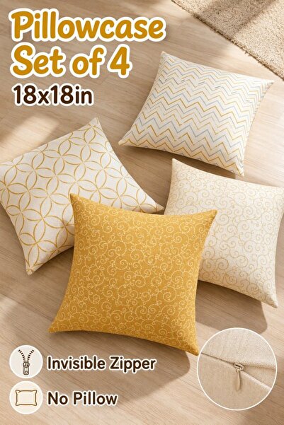 Generic 4 Linen Cushion Cover Set Hidden Zipper Minimalist Nordic Geometric 4...