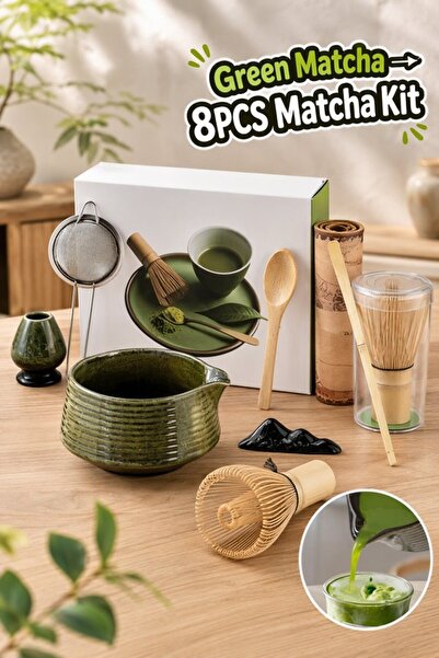 Generic 8 Pcs Bamboo Ceramic Matcha Tea Making Set Whisk Bowl Holder Sifter T...