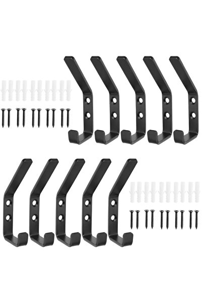 STARSTAR 10 black coat hooks with rubber stoppers and screws, wall-mounted co...