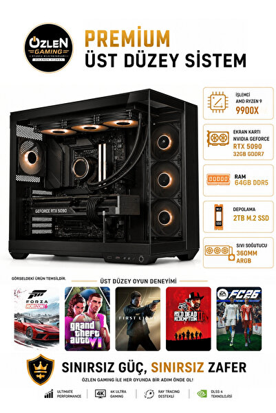 ÖZLEN PREMİUM RYZEN 9 9900X RTX 5090 32GB 64GB DDR5 RAM 2TB M.2 SSD Üst Seviy...