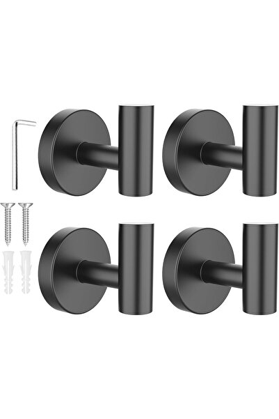 STARSTAR 4-Piece Screw-Fixed Matte Black Wall-Mounted Stainless Steel Towel H...