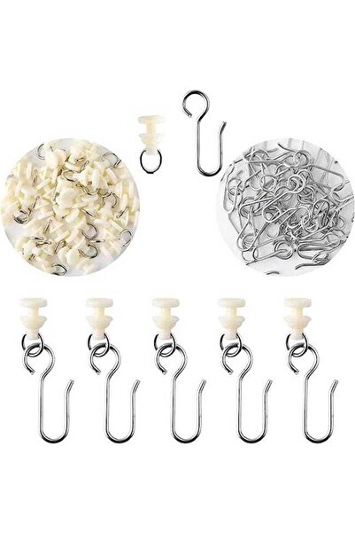 STARSTAR set of 50 curtain rod hooks (25 pulleys, 25 metal pulleys) for slidi...