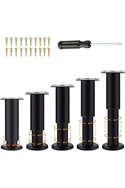 STARSTAR 5-piece set of adjustable black furniture legs, 18-30 cm, sofa suppo...