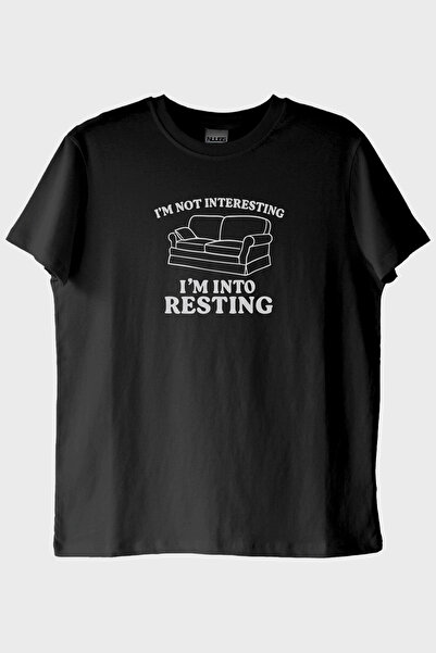 lofux I'M Not Interesting I'M into Resting Printed Black T-Shirt