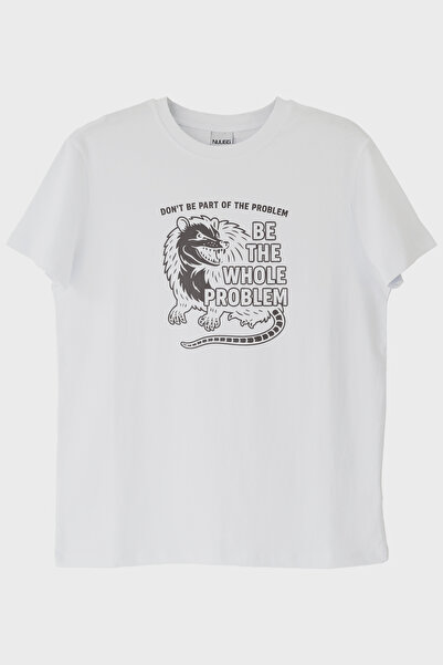 lofux Be the Whole Problem Printed Design White T-Shirt