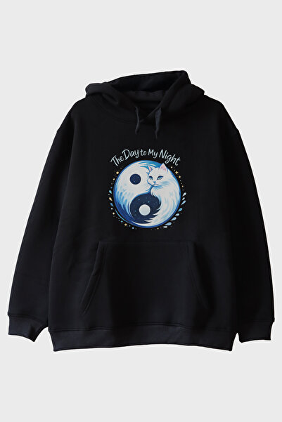 lofux Day and Night Cat Black Hoodie