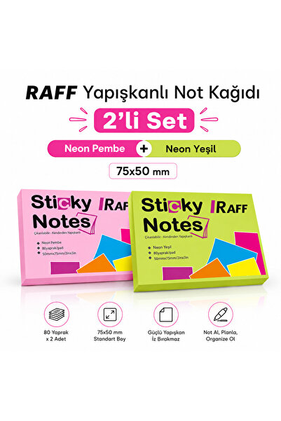 Raff Neon Yeşil Yapışkanlı Not Kağıdı 75x50 mm – Memo Not, Hatırlatma Notu, O...