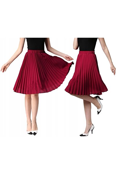 SNM Fustă plisată midi de dame, SNM, culoare bordo, material sifon poliester,...