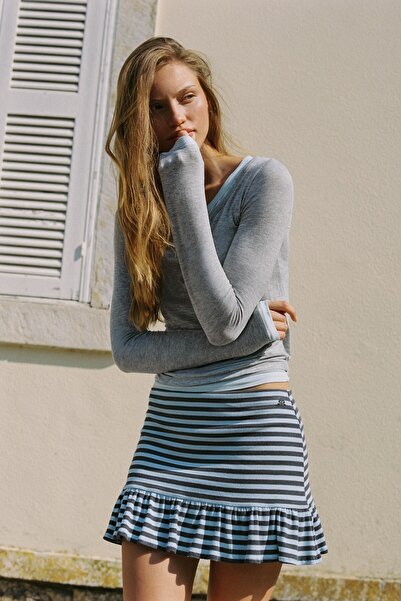 Pull & Bear Fırfırlı çizgili mini etek