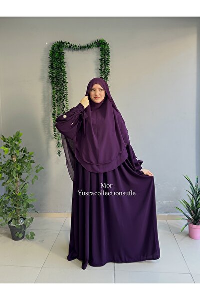 Yüsra Collection فستان ليزا مطرز من باباتيا مع سوفليه شفاف، طقم من قطعتين