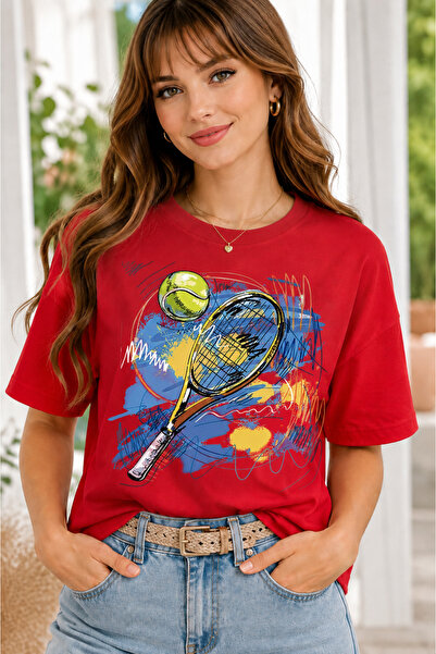 VODEXA Unisex Oversize Tennis Printed T-Shirt 100% Cotton Tennis Themed Comfo...