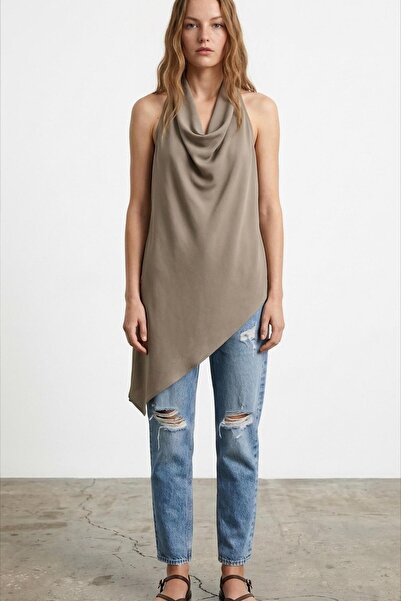 Quzu 26Yblz02223 Women's Asymmetrical Detailed Blouse