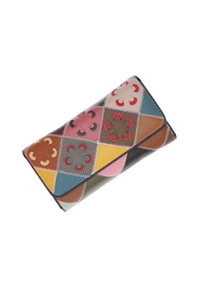 ButicCochet Portofel de damă, piele naturală, ButicCochet, 19x11x4 cm, Multic...