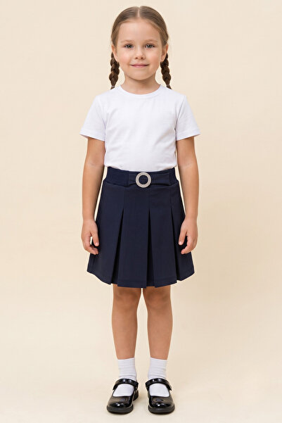 CRASSİ Girl's Skirt T-Shirt School Uniform Set with Buckle Detail