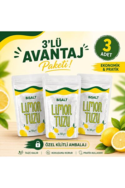 Bisalt Limon Tuzu 3'lü Avantajlı Paket 3X300 gr (İri Taneli)