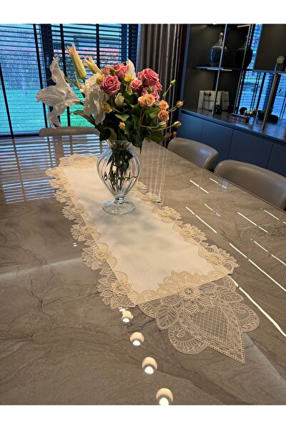 Decamor home Select Beige Lace Detailed Premium 3 Piece Ecru Living Room Set ...