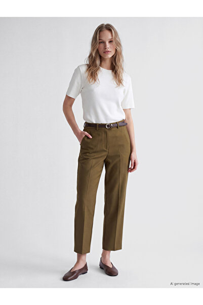 LC Waikiki Lcw Vision Khaki Women's Fabric Trousers with Belt