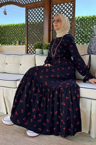 Rabia Şamlı Rose Navy Blue Dress