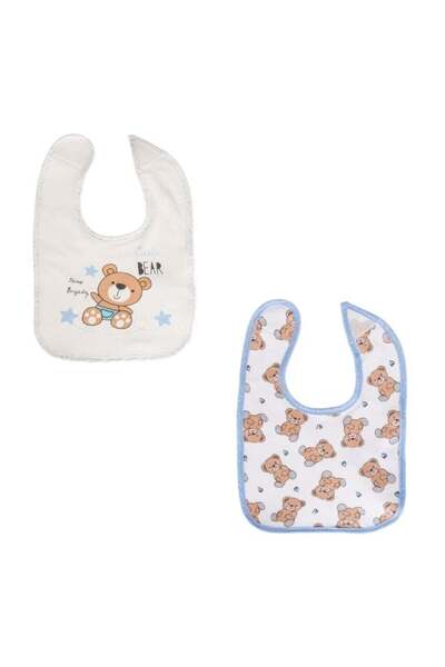 CATIANO Bavete din Bumbac Albe cu Model Ursulet Maro "Little Bear" pentru Nou...