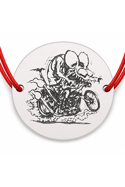 Simoshop Brățară argint 925 cu bănuț Rat Fink pe motocicletă, șnur reglabil —...