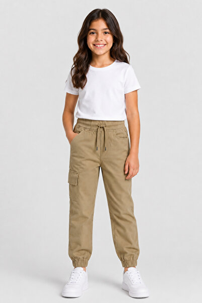 caddekids Kız Çocuk Kargo Jogger Okul Pantolonu Beli Lastikli Cepli Lastikli ...