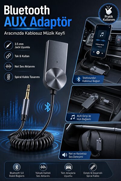 ALL FAST Bluetooth AUX Ses Alıcı Araç Kiti USB Güçlü 3,5 mm Kablosuz Müzik Ak...