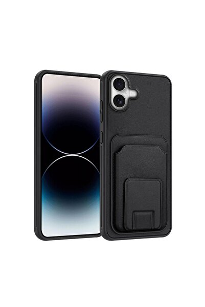 Zebana Apple iPhone 17 Uyumlu Kılıf FlexStand Kartlıklı Silikon Kılıf Siyah