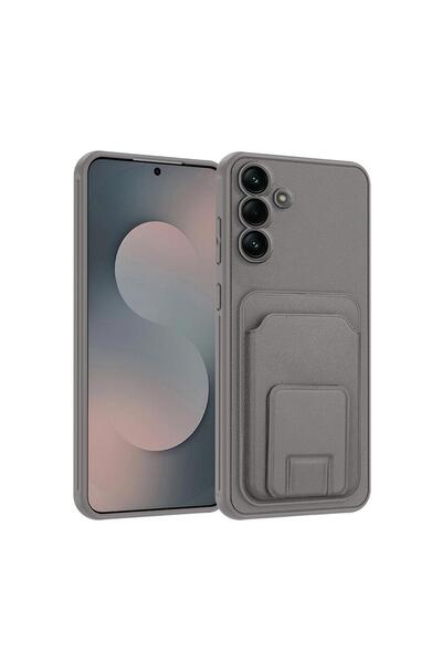 Zebana Samsung Galaxy A35 5G Uyumlu Kılıf FlexStand Kartlıklı Silikon Kılıf Gri