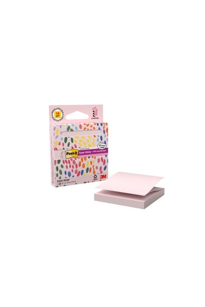 3M Notite adezive Post-it Super Sticky, roz pastel, 76 x 76 mm, 90 file/bloc,