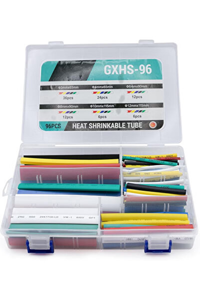 Duravel Heat Shrinkable Tube Set, 96 Pieces, 6 Sizes Multicoloured, Storage Case