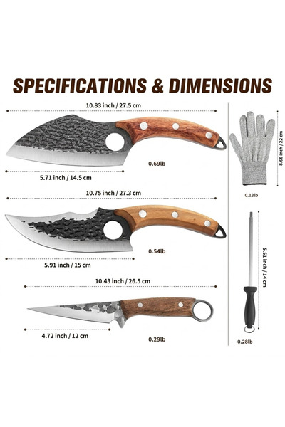 Klyte 5-Piece Kitchen Knife Set with Sharpener & Safety Gloves, Ultra-Sharp Boning & Chef Knives for Meat Deboning & Vegetable Prep, Ergonomic Handle Cutlery for Home Kitchens & Chefs
