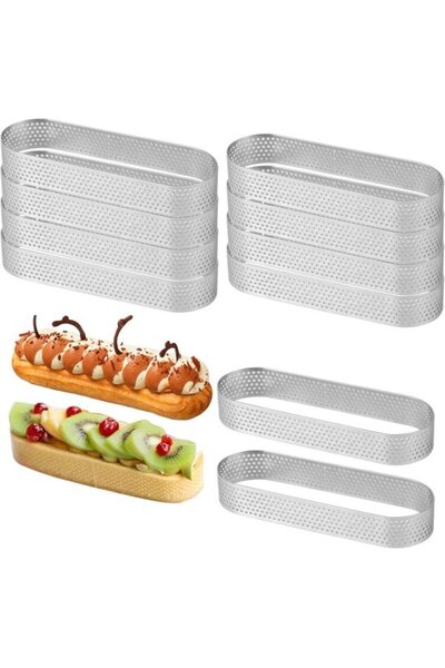 STARSTAR Set of 10 Oval Perforated Stainless Steel Cake Rings, Mousse Baking ...