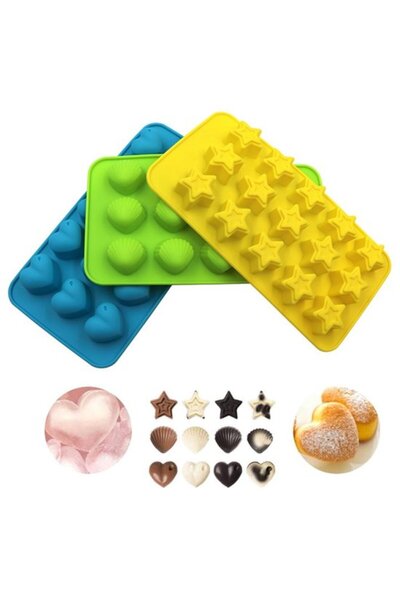 STARSTAR Star Heart Shell Shaped Silicone Ice Cube Candy Mold Set