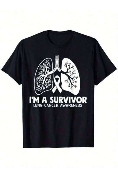 kai22 Men's Cancer-Shirt Graphic I'A Lung Awareness Shirt Lightweight Cotton ...