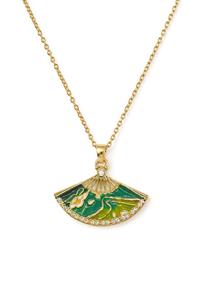 Duiwerlis Women's Gold Color Fan Pendant Necklace with Enamel Zircon Stone an...
