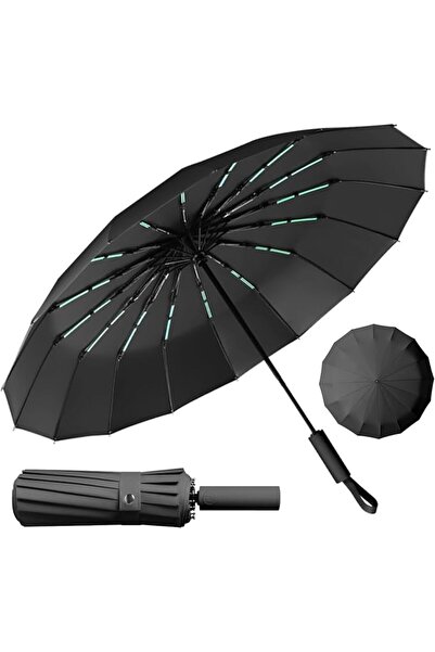 STARSTAR Compact folding umbrella with 16 ribs - black