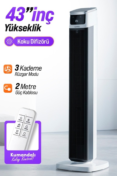 auhma ACFN05 43" Kule Tipi Vantilatör Siyah | 45W Sessiz Çalışma | 3 Hız Kade...