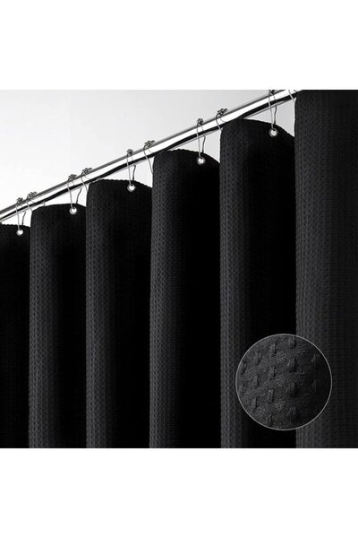 STARSTAR Black 180x180cm Waffle Weave Fabric Shower Curtain, Thick Waterproof...