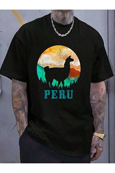 NOURAM % Cotton Peru Llama Alpaca Peruvian Roots Vintage Peru-Shirt Casual Sh...
