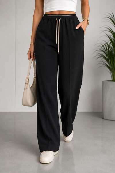 Kadın Bel Lastikli Kordon Geçirmeli Palazzo Pantolon