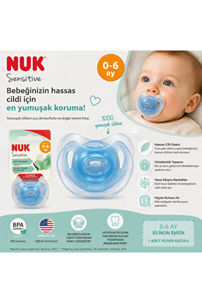 Nuk Sensitive Silikon Emzik 0-6 Ay | %100 Yumuşak Silikon, Ortodontik, BPA İç...