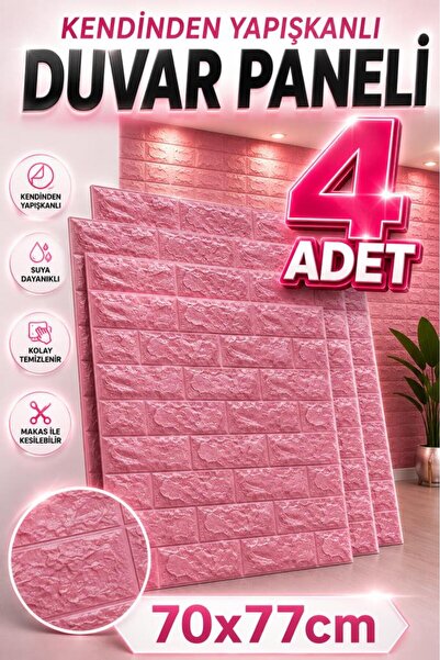 Renkli Duvarlar 4 Adet 70cmx77cm Kendinden Yapışkanlı Pembe Renk Duvar Paneli...