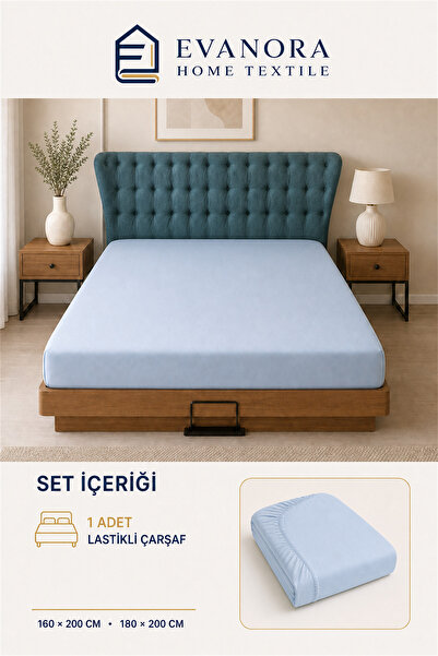 evonora Riva Series Baby Blue Double Elasticated Sheet 160X200 & 180X200 cm