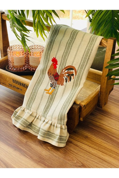 HOME OF BLOSSOM Green Striped Linen Embroidered Kitchen Cloth 40*60cm
