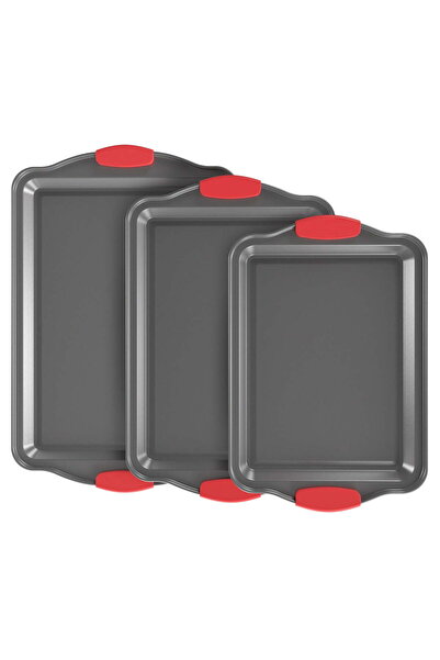 STARSTAR Non-stick baking pan set, 3-piece cookie pan with silicone handles, ...